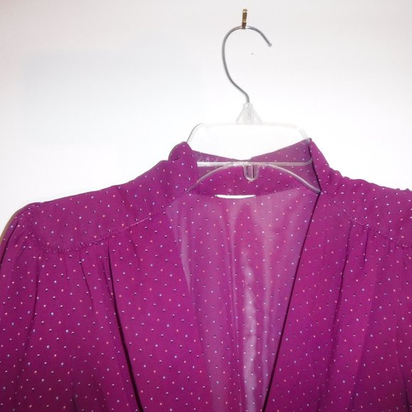 vintage 1970s-1980s v-neck mandarin collar, wrap-style chiffon dress - Picture 4 of 16